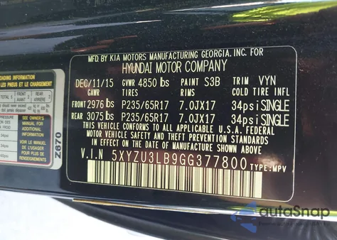 2016 Hyundai Santa Fe Sport 2.4L z USA, uszkodzony, nr VIN 5XYZU3LB9GG377800